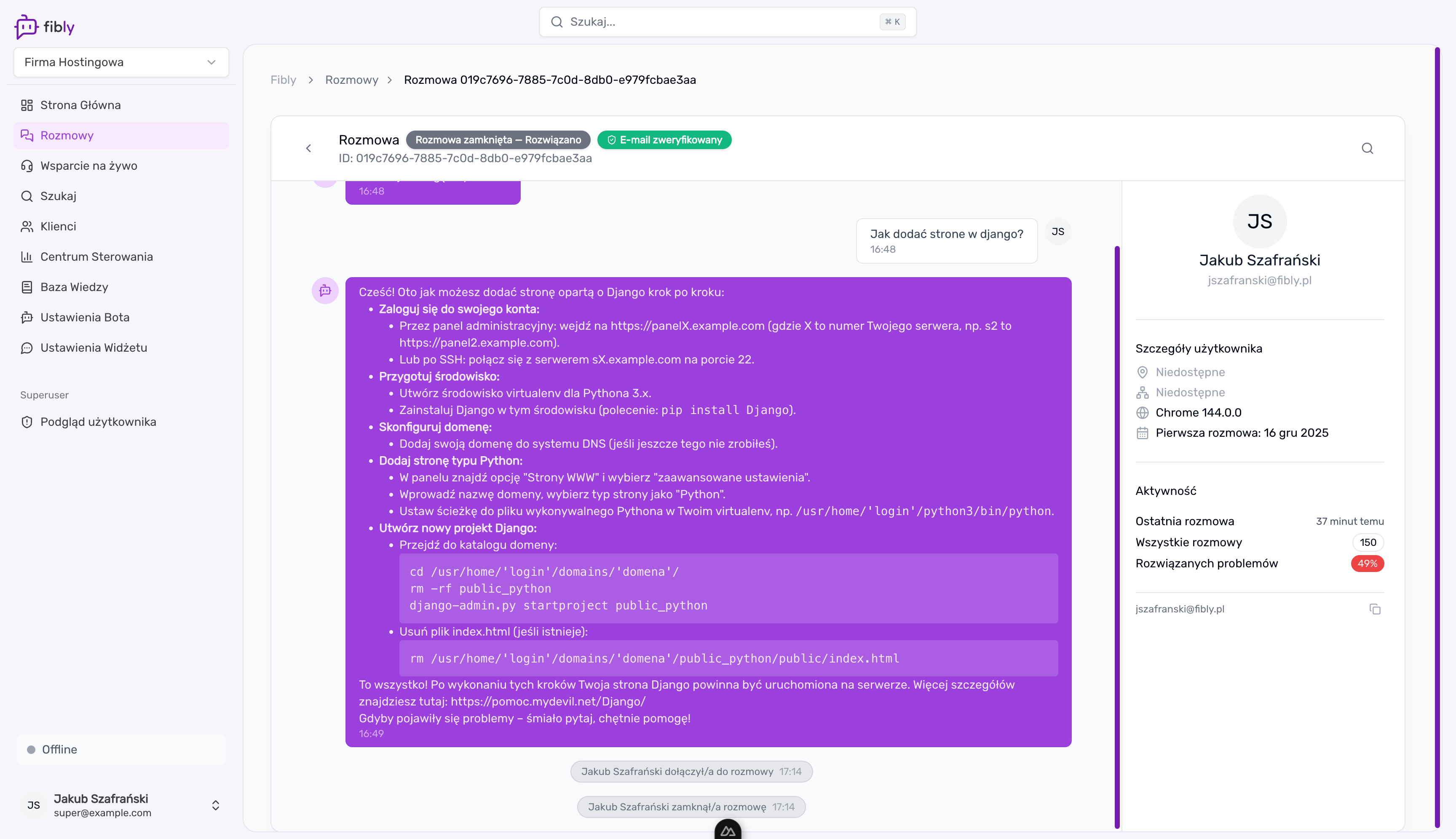 Zrzut ekranu aplikacji Fibly