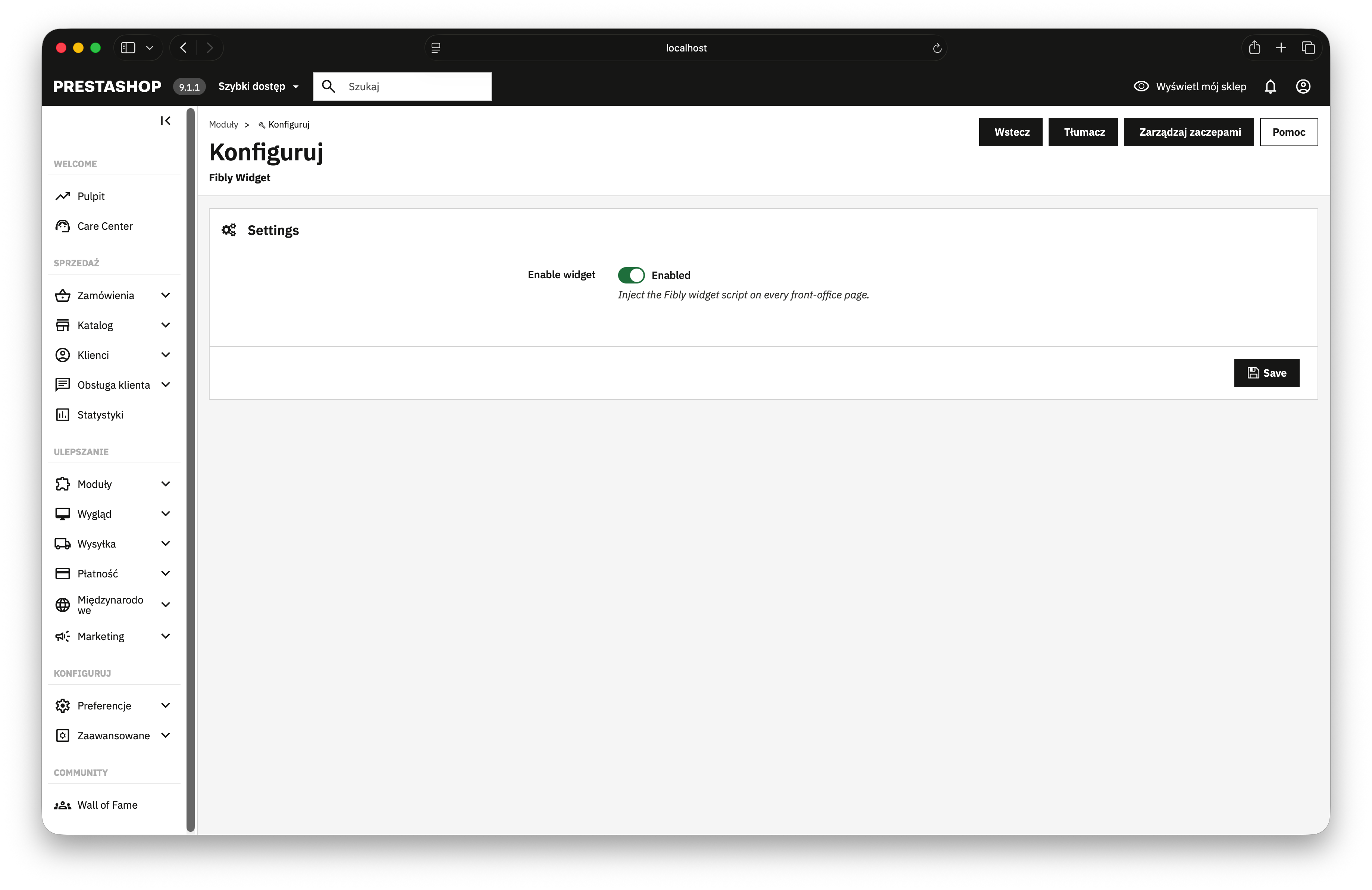 Konfiguracja modułu fibly w prestashop