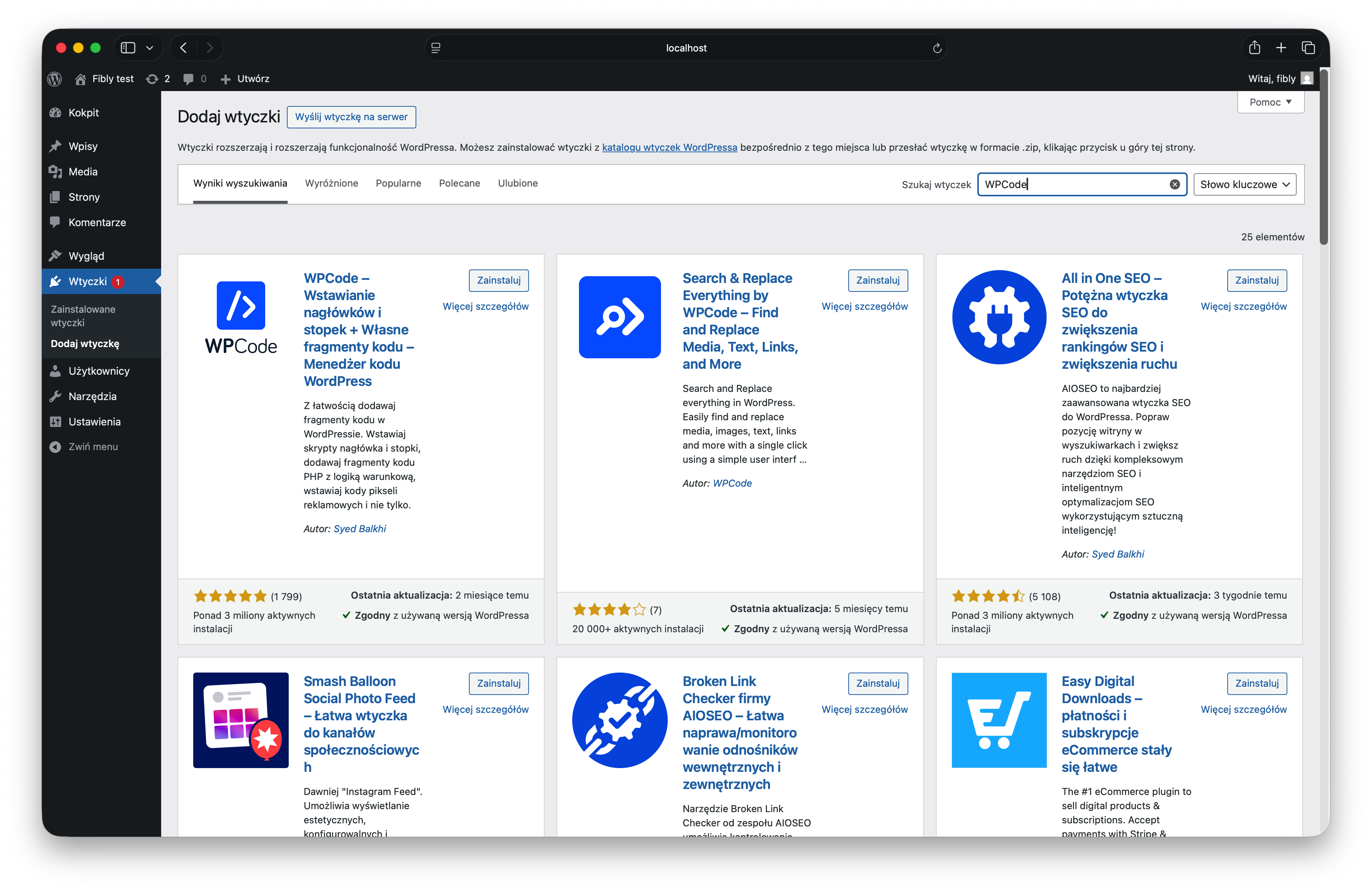 Instalacja wtyczki wordpress
